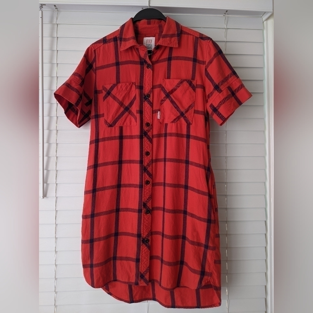 Topo Designs Red Flannel Shirt Dress Size Small - Picture 4 of 11